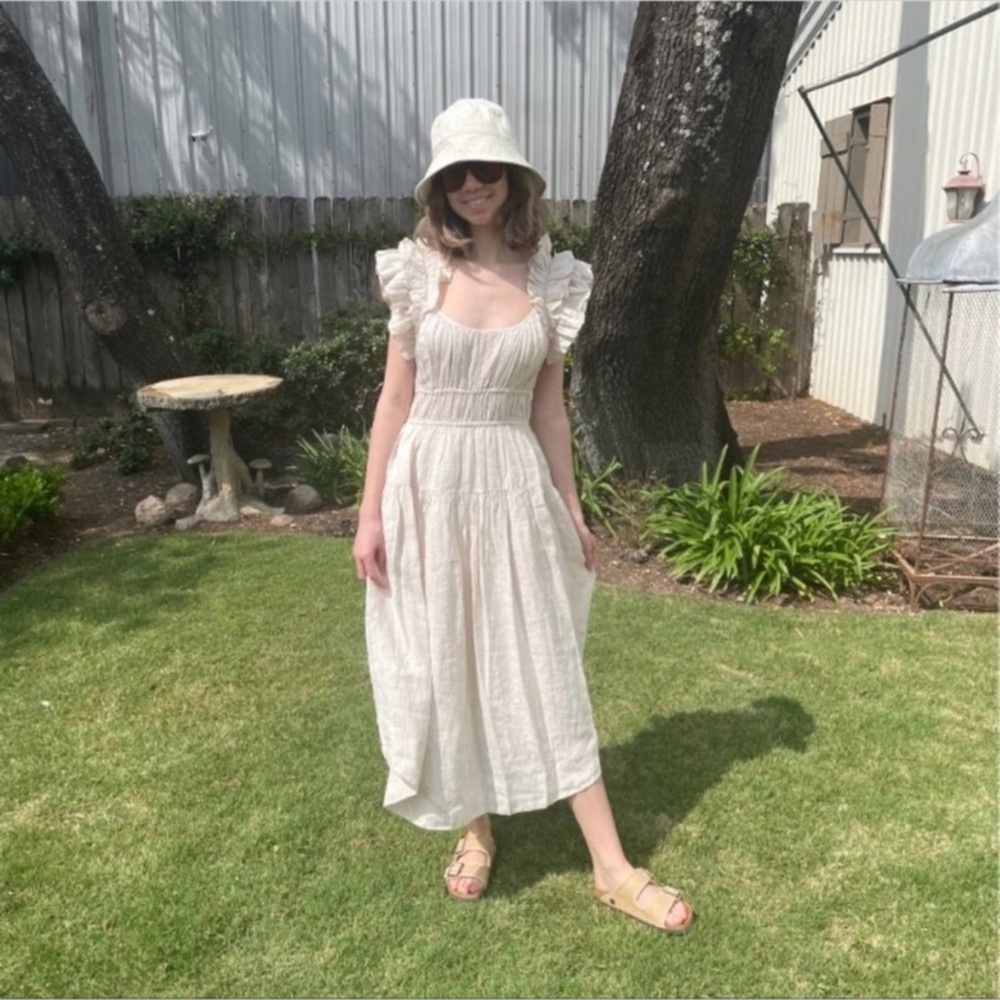 Ulla Johnson White Ruffled-Sleeve Midi Dress - Picture 6 of 10